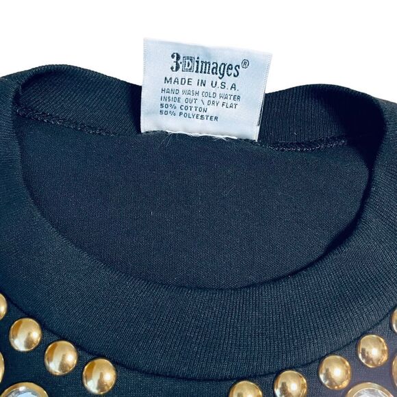 Black Diamante and gold studded short sleeve T-shirt size 1X - Picture 7 of 10